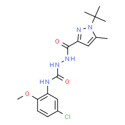 ChemSpider 2D Image | N-(5-Chloro-2-methoxyphenyl)-2-{[5-methyl-1-(2-methyl-2-propanyl)-1H-pyrazol-3-yl]carbonyl}hydrazinecarboxamide | C17H22ClN5O3