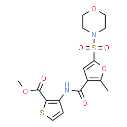 ChemSpider 2D Image | Methyl 3-{[2-methyl-5-(4-morpholinylsulfonyl)-3-furoyl]amino}-2-thiophenecarboxylate | C16H18N2O7S2