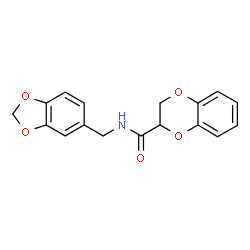 ChemSpider 2D Image | N-(1,3-Benzodioxol-5-ylmethyl)-2,3-dihydro-1,4-benzodioxine-2-carboxamide | C17H15NO5