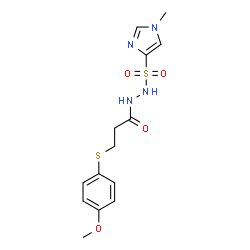 ChemSpider 2D Image | N'-{3-[(4-methoxyphenyl)sulfanyl]propanoyl}-1-methyl-1H-imidazole-4-sulfonohydrazide | C14H18N4O4S2