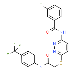 ChemSpider 2D Image | 3-Fluoro-N-{6-[(2-oxo-2-{[4-(trifluoromethyl)phenyl]amino}ethyl)sulfanyl]-3-pyridazinyl}benzamide | C20H14F4N4O2S