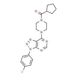ChemSpider 2D Image | Cyclopentyl{4-[3-(4-fluorophenyl)-3H-[1,2,3]triazolo[4,5-d]pyrimidin-7-yl]-1-piperazinyl}methanone | C20H22FN7O