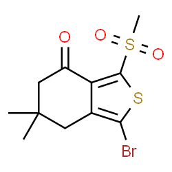 ChemSpider 2D Image | 1-Bromo-6,6-dimethyl-3-(methylsulfonyl)-6,7-dihydro-2-benzothiophen-4(5H)-one | C11H13BrO3S2