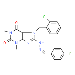 ChemSpider 2D Image | 7-(2-Chlorobenzyl)-8-[(2Z)-2-(4-fluorobenzylidene)hydrazino]-1,3-dimethyl-3,7-dihydro-1H-purine-2,6-dione | C21H18ClFN6O2