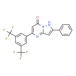 ChemSpider 2D Image | 5-[3,5-Bis(trifluoromethyl)phenyl]-2-phenylpyrazolo[1,5-a]pyrimidin-7(1H)-one | C20H11F6N3O