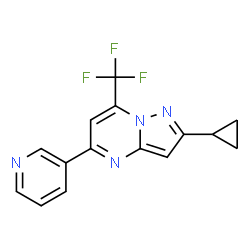 ChemSpider 2D Image | 2-cyclopropyl-5-pyridin-3-yl-7-(trifluoromethyl)pyrazolo[1,5-a]pyrimidine | C15H11F3N4