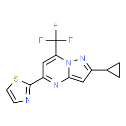 ChemSpider 2D Image | 2-Cyclopropyl-5-(1,3-thiazol-2-yl)-7-(trifluoromethyl)pyrazolo[1,5-a]pyrimidine | C13H9F3N4S