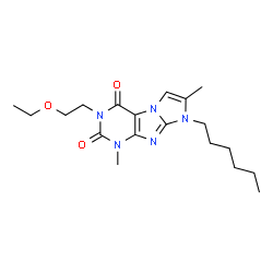 ChemSpider 2D Image | 3-(2-Ethoxyethyl)-8-hexyl-1,7-dimethyl-1H-imidazo[2,1-f]purine-2,4(3H,8H)-dione | C19H29N5O3