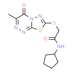 ChemSpider 2D Image | N-Cyclopentyl-2-[(3-methyl-4-oxo-4H-[1,3,4]thiadiazolo[2,3-c][1,2,4]triazin-7-yl)sulfanyl]acetamide | C12H15N5O2S2