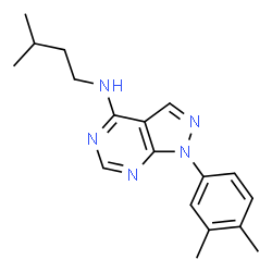 ChemSpider 2D Image | 1-(3,4-dimethylphenyl)-N-(3-methylbutyl)pyrazolo[3,4-d]pyrimidin-4-amine | C18H23N5