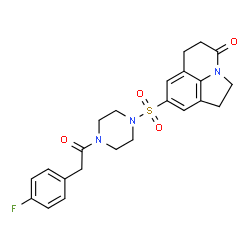 ChemSpider 2D Image | 8-({4-[(4-Fluorophenyl)acetyl]-1-piperazinyl}sulfonyl)-1,2,5,6-tetrahydro-4H-pyrrolo[3,2,1-ij]quinolin-4-one | C23H24FN3O4S