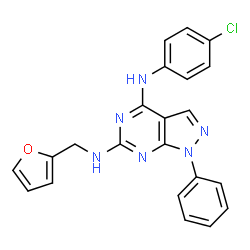 ChemSpider 2D Image | N~4~-(4-Chlorophenyl)-N~6~-(2-furylmethyl)-1-phenyl-1H-pyrazolo[3,4-d]pyrimidine-4,6-diamine | C22H17ClN6O