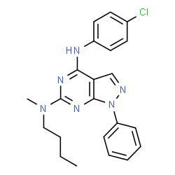 ChemSpider 2D Image | N~6~-Butyl-N~4~-(4-chlorophenyl)-N~6~-methyl-1-phenyl-1H-pyrazolo[3,4-d]pyrimidine-4,6-diamine | C22H23ClN6