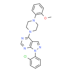 ChemSpider 2D Image | 1-(2-Chlorophenyl)-4-[4-(2-methoxyphenyl)-1-piperazinyl]-1H-pyrazolo[3,4-d]pyrimidine | C22H21ClN6O