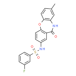 ChemSpider 2D Image | 3-Fluoro-N-(8-methyl-11-oxo-10,11-dihydrodibenzo[b,f][1,4]oxazepin-2-yl)benzenesulfonamide | C20H15FN2O4S