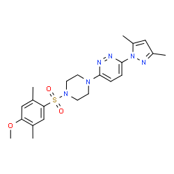 ChemSpider 2D Image | 3-(3,5-Dimethyl-1H-pyrazol-1-yl)-6-{4-[(4-methoxy-2,5-dimethylphenyl)sulfonyl]-1-piperazinyl}pyridazine | C22H28N6O3S