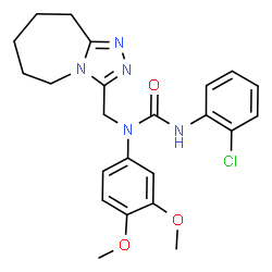 ChemSpider 2D Image | 3-(2-Chlorophenyl)-1-(3,4-dimethoxyphenyl)-1-(6,7,8,9-tetrahydro-5H-[1,2,4]triazolo[4,3-a]azepin-3-ylmethyl)urea | C23H26ClN5O3