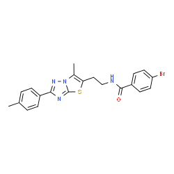 ChemSpider 2D Image | 4-Bromo-N-{2-[6-methyl-2-(4-methylphenyl)[1,3]thiazolo[3,2-b][1,2,4]triazol-5-yl]ethyl}benzamide | C21H19BrN4OS