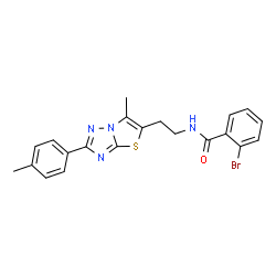ChemSpider 2D Image | 2-Bromo-N-{2-[6-methyl-2-(4-methylphenyl)[1,3]thiazolo[3,2-b][1,2,4]triazol-5-yl]ethyl}benzamide | C21H19BrN4OS