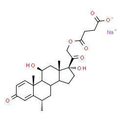 ChemSpider 2D Image | Sodium 4-{[(6alpha,8xi,9xi,11beta,14xi)-11,17-dihydroxy-6-methyl-3,20-dioxopregna-1,4-dien-21-yl]oxy}-4-oxobutanoate | C26H33NaO8