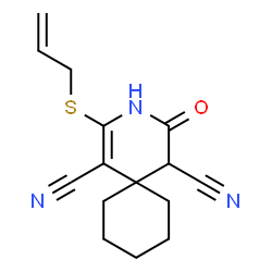 ChemSpider 2D Image | 2-(Allylsulfanyl)-4-oxo-3-azaspiro[5.5]undec-1-ene-1,5-dicarbonitrile | C15H17N3OS