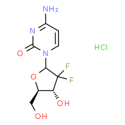ChemSpider 2D Image | 4-Amino-1-(2-deoxy-2,2-difluoro-D-erythro-pentofuranosyl)-2(1H)-pyrimidinone hydrochloride (1:1) | C9H12ClF2N3O4