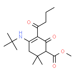 ChemSpider 2D Image | Methyl 4-(tert-butylamino)-3-butyryl-6,6-dimethyl-2-oxocyclohex-3-ene-1-carboxylate | C18H29NO4