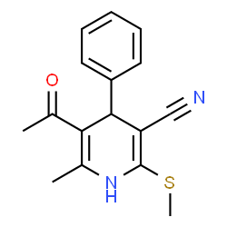 ChemSpider 2D Image | 5-Acetyl-6-methyl-2-methylsulfanyl-4-phenyl-1,4-dihydro-pyridine-3-carbonitrile | C16H16N2OS