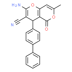 ChemSpider 2D Image | 2-Amino-4-(4-biphenylyl)-7-methyl-5-oxo-4H,5H-pyrano[4,3-b]pyran-3-carbonitrile | C22H16N2O3