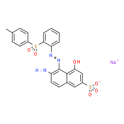 ChemSpider 2D Image | Sodium 6-amino-4-hydroxy-5-({2-[(4-methylphenyl)sulfonyl]phenyl}diazenyl)-2-naphthalenesulfonate | C23H18N3NaO6S2