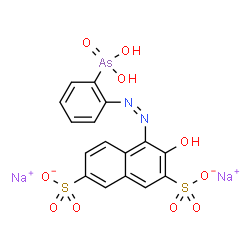 ChemSpider 2D Image | Disodium 4-[(Z)-(2-arsonophenyl)diazenyl]-3-hydroxy-2,7-naphthalenedisulfonate | C16H11AsN2Na2O10S2