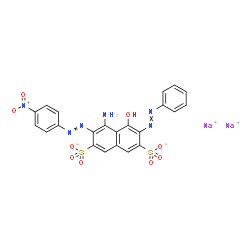ChemSpider 2D Image | Disodium 4-amino-5-hydroxy-3-[(4-nitrophenyl)diazenyl]-6-(phenyldiazenyl)-2,7-naphthalenedisulfonate | C22H14N6Na2O9S2