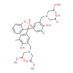 ChemSpider 2D Image | Trisodium 2,2'-({5-[3-(3-{[(carboxylatomethyl)(carboxymethyl)amino]methyl}-4-hydroxy-5-methylphenyl)-2,2-dioxido-3H-1,2-benzoxathiol-3-yl]-2-hydroxy-3-methylbenzyl}imino)diacetate | C31H29N2Na3O13S