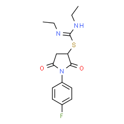 ChemSpider 2D Image | 1-(4-Fluorophenyl)-2,5-dioxo-3-pyrrolidinyl N,N'-diethylcarbamimidothioate | C15H18FN3O2S