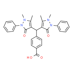 ChemSpider 2D Image | 4-[Bis(1,5-dimethyl-3-oxo-2-phenyl-2,3-dihydro-1H-pyrazol-4-yl)methyl]benzoic acid | C30H28N4O4
