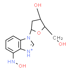 ChemSpider 2D Image | 1-(2-Deoxypentofuranosyl)-4-(hydroxyamino)-1H-benzimidazol-3-ium | C12H16N3O4