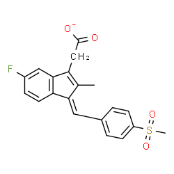 ChemSpider 2D Image | {(1E)-5-Fluoro-2-methyl-1-[4-(methylsulfonyl)benzylidene]-1H-inden-3-yl}acetate | C20H16FO4S