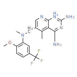 ChemSpider 2D Image | 2,4-Diamino-6-({[2-methoxy-5-(trifluoromethyl)phenyl](methyl)amino}methyl)-5-methylpyrido[2,3-d]pyrimidin-1-ium | C18H20F3N6O