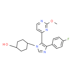 ChemSpider 2D Image | 4-[4-(4-Fluorophenyl)-5-(2-methoxy-4-pyrimidinyl)-1H-imidazol-1-yl]cyclohexanol | C20H21FN4O2