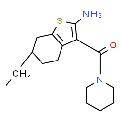 ChemSpider 2D Image | (2-Amino-6-ethyl-4,5,6,7-tetrahydro-1-benzothiophen-3-yl)(1-piperidinyl)methanone | C16H24N2OS