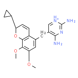 ChemSpider 2D Image | 2,4-Diamino-5-[(2-cyclopropyl-7,8-dimethoxy-2H-chromen-5-yl)methyl]pyrimidin-1-ium | C19H23N4O3