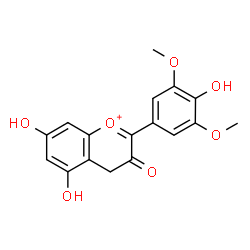 ChemSpider 2D Image | 5,7-Dihydroxy-2-(4-hydroxy-3,5-dimethoxyphenyl)-3-oxo-3,4-dihydrochromenium | C17H15O7