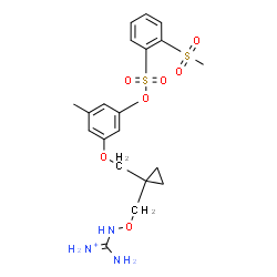 ChemSpider 2D Image | Amino{[(1-{[3-methyl-5-({[2-(methylsulfonyl)phenyl]sulfonyl}oxy)phenoxy]methyl}cyclopropyl)methoxy]amino}methaniminium | C20H26N3O7S2