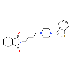 ChemSpider 2D Image | 2-{4-[4-(1,2-Benzothiazol-3-yl)-1-piperazinyl]butyl}hexahydro-1H-isoindole-1,3(2H)-dione | C23H30N4O2S