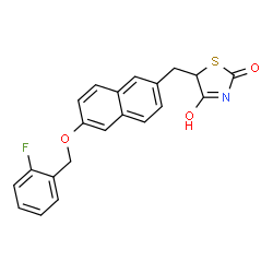 ChemSpider 2D Image | 5-({6-[(2-Fluorobenzyl)oxy]-2-naphthyl}methyl)-1,3-thiazolidine-2,4-dione | C21H16FNO3S