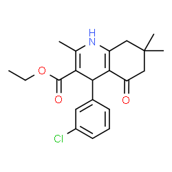 ChemSpider 2D Image | Ethyl 4-(3-chlorophenyl)-2,7,7-trimethyl-5-oxo-1,4,5,6,7,8-hexahydro-3-quinolinecarboxylate | C21H24ClNO3