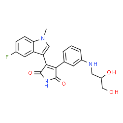 ChemSpider 2D Image | 3-{3-[(2,3-Dihydroxypropyl)amino]phenyl}-4-(5-fluoro-1-methyl-1H-indol-3-yl)-1H-pyrrole-2,5-dione | C22H20FN3O4