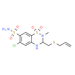 ChemSpider 2D Image | 3-[(Allylsulfanyl)methyl]-6-chloro-2-methyl-3,4-dihydro-2H-1,2,4-benzothiadiazine-7-sulfonamide 1,1-dioxide | C12H16ClN3O4S3