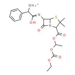 ChemSpider 2D Image | 2-{[2-({1-[(Ethoxycarbonyl)oxy]ethoxy}carbonyl)-3,3-dimethyl-7-oxo-4-thia-1-azabicyclo[3.2.0]hept-6-yl]amino}-2-oxo-1-phenylethanaminiumato | C21H28N3O7S