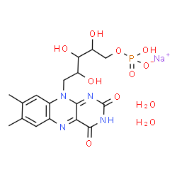 ChemSpider 2D Image | Sodium 1-deoxy-1-(7,8-dimethyl-2,4-dioxo-3,4-dihydrobenzo[g]pteridin-10(2H)-yl)-5-O-(hydroxyphosphinato)pentitol hydrate (1:1:2) | C17H24N4NaO11P
